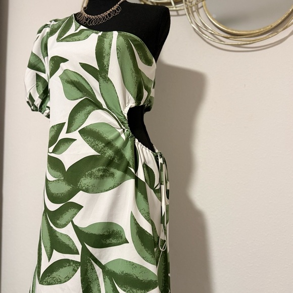 SHEIN One-Shoulder Dress with Green Leaf Print - Picture 2 of 4